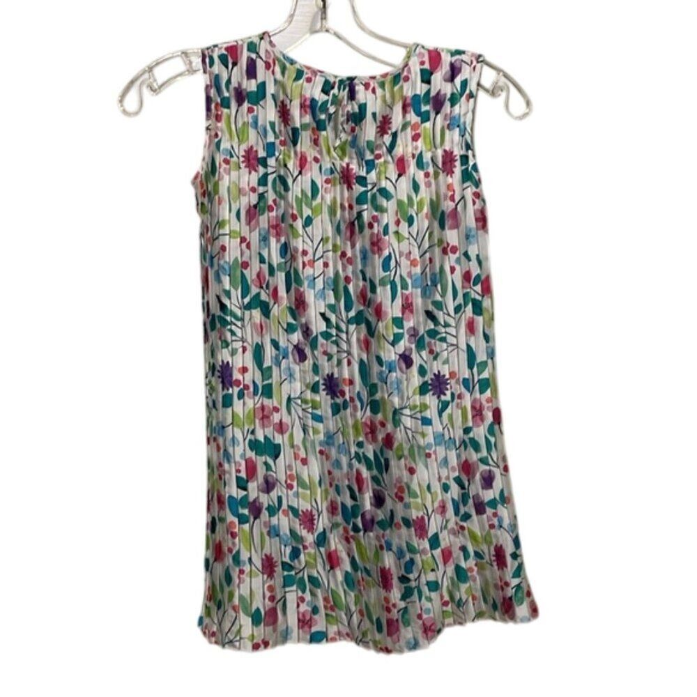 Zara Girls Floral Pleated Shift Dress Size 8 Sleeveless Easter White Pink - Picture 3 of 10